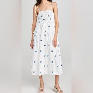 En Saison White Midi Dress with Blue Dot Floral Print